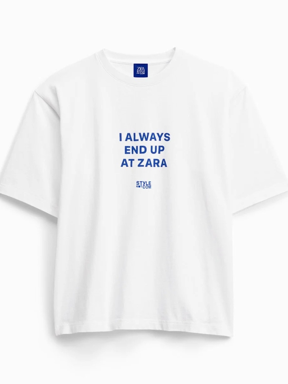 Zara Shirt Mens Large White I Always End Up At Zara Slogan Graphic Logo Tee